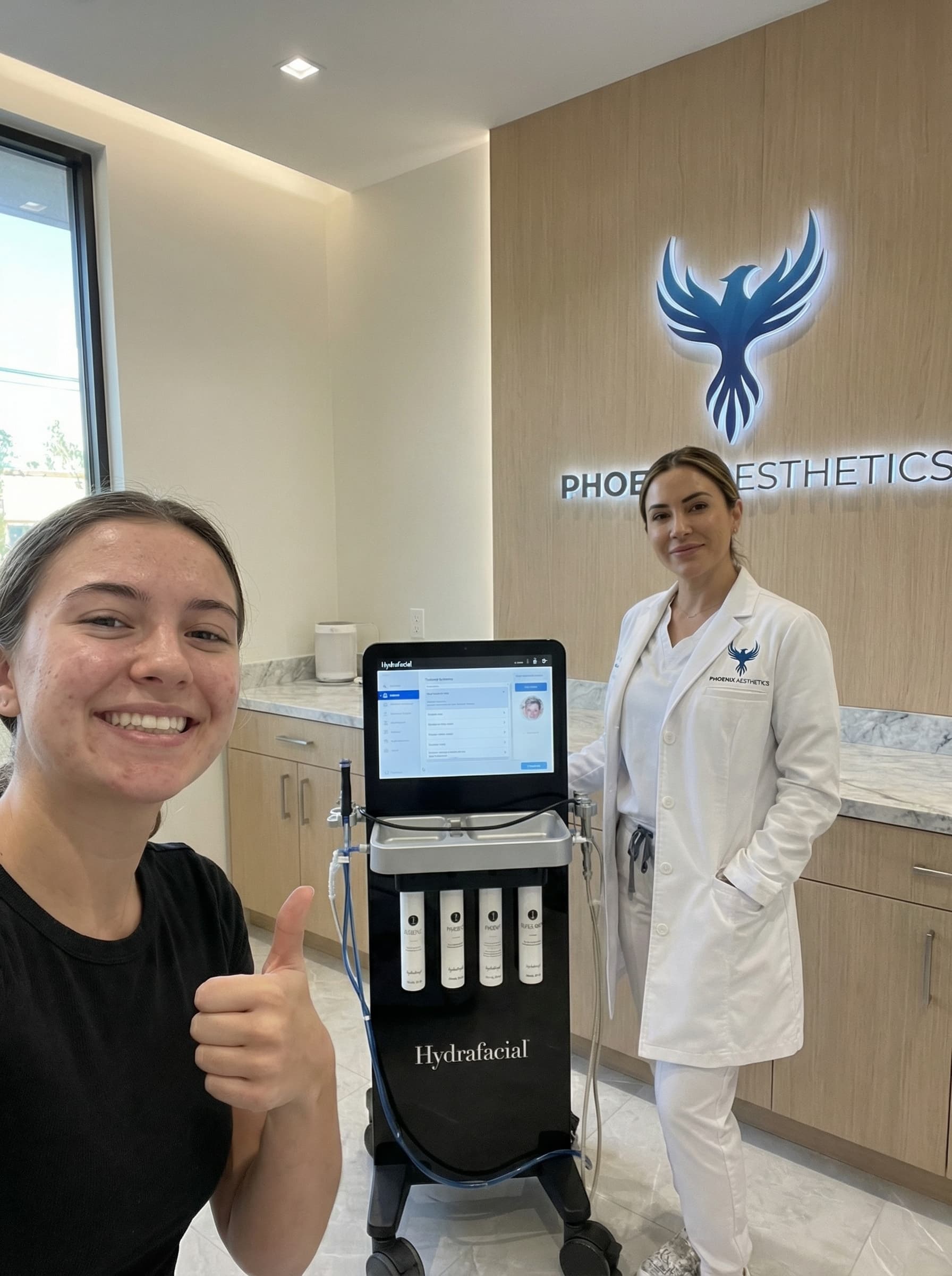 Happy customer with HydraFacial machine